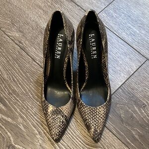 Lauren Ralph Lauren Snake-Print Pointed Toe Pumps in Brown Black Leather Upper 7